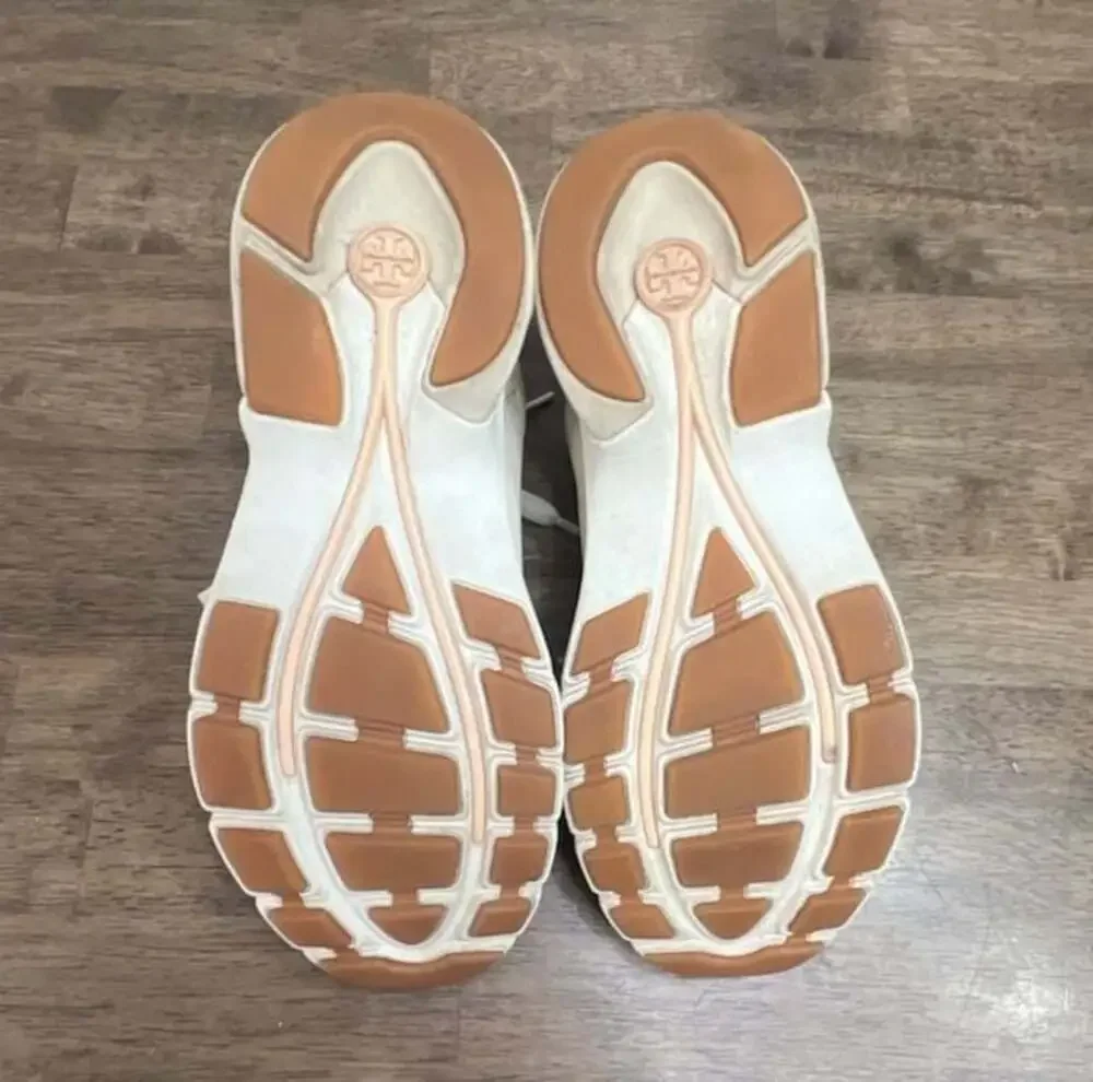 Tory Burch Women's Good Luck Trainer Sneakers Ivory Taupe 8m